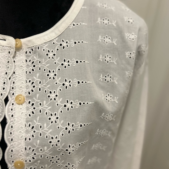 J Jill White Eyelet Lace Button Up Top Blouse Cotton XL NWT Cotton Cottagecore - Picture 2 of 13